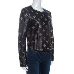 Pre Owned Diane Von Furstenberg Black Leather Studded Cocoa Jacket S