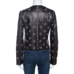 Pre Owned Diane Von Furstenberg Black Leather Studded Cocoa Jacket S