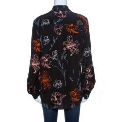 Pre Owned Diane Von Furstenberg Black Floral Printed Silk Shirt L