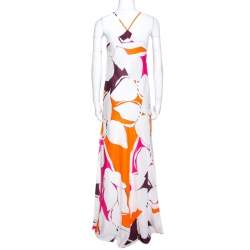 Pre Owned Diane von Furstenberg White Eden Garden Print Silk Barths Dress M
