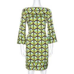 Pre Owned Diane Von Furstenberg Green Printed Silk Andati Shift Dress S