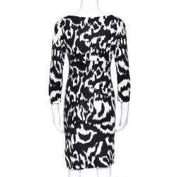 Pre Owned Diane Von Furstenberg Monochrome Printed Silk Capela Dress L