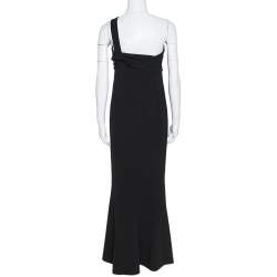 Pre Owned Diane von Furstenberg Black Fluid Crepe One Shoulder Gown L