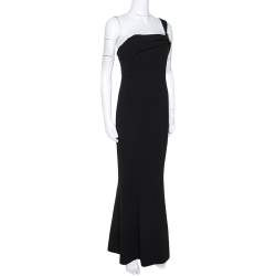 Pre Owned Diane von Furstenberg Black Fluid Crepe One Shoulder Gown L