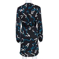Pre Owned Diane Von Furstenburg Black and Blue Silk Printed Lindi Dress M