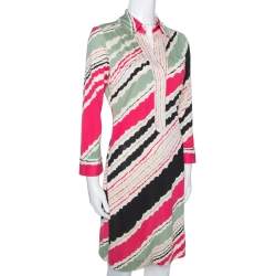 Pre Owned Diane Von Furstenberg Multicolor Printed Silk Jersey Polo Dress M