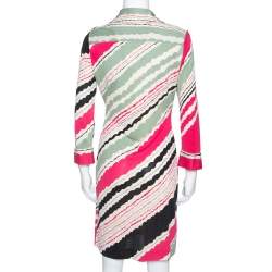 Pre Owned Diane Von Furstenberg Multicolor Printed Silk Jersey Polo Dress M