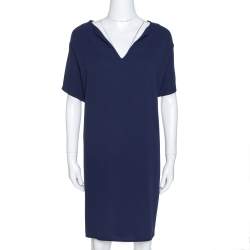 Diane Von Furstenberg Navy Blue Crepe Kora Shift Dress L Diane Von Furstenberg TLC