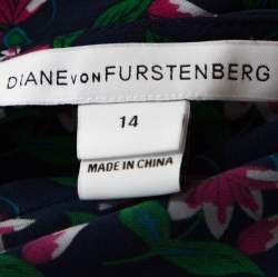 Pre Owned Diane Von Furstenberg Navy Blue Zen Floral Print Silk Leyland Halter Dress XL