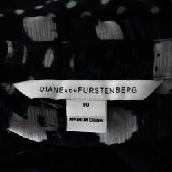 Pre Owned Diane Von Furstenberg Indigo Patchwork Print Silk Prita Long Shirt Dress L