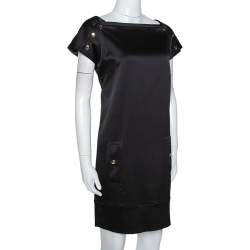 مملوكة مسبقًا Diane von Furstenberg Black Textured Silk Pisco Shift Dress M