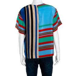 Pre Owned Diane Von Furstenberg Multicolor Striped Silk Top M