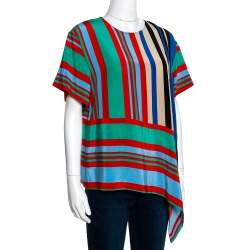 Pre Owned Diane Von Furstenberg Multicolor Striped Silk Top M
