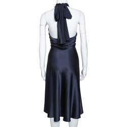 Pre Owned Diane Von Furstenberg Midnight Blue Stretch Silk Halter Neck William Dress M