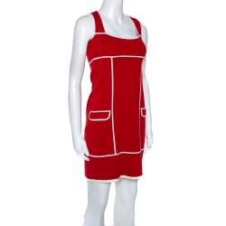 Pre Owned Diane Von Furstenberg Red & White Knit Glorioso Shift Dress XS