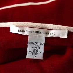 Pre Owned Diane Von Furstenberg Red & White Knit Glorioso Shift Dress XS