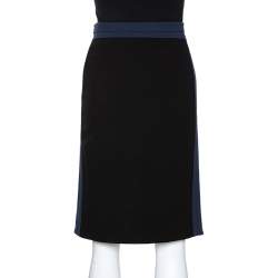 Pre Owned Diane Von Furstenberg Black & Blue Knit Panel Marta Framed Skirt L