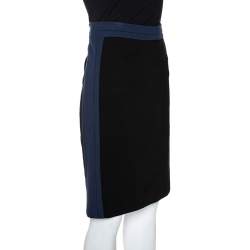 Pre Owned Diane Von Furstenberg Black & Blue Knit Panel Marta Framed Skirt L