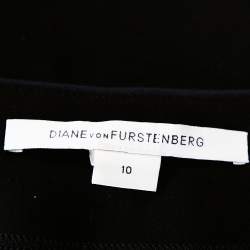 Pre Owned Diane Von Furstenberg Black & Blue Knit Panel Marta Framed Skirt L