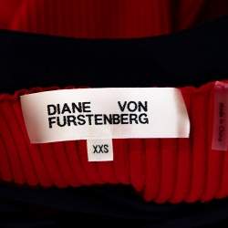 Pre Owned Diane Von Furstenberg Bright Red Rib Knit Lace Up Midi Dress XXS