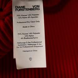 Pre Owned Diane Von Furstenberg Bright Red Rib Knit Lace Up Midi Dress XXS