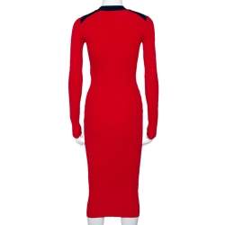 Pre Owned Diane Von Furstenberg Bright Red Rib Knit Lace Up Midi Dress XXS