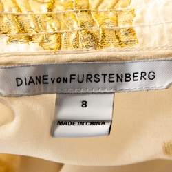 Pre Owned Diane von Furstenberg Cream Brocade Silk Pleated Layla Top M