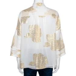 Pre Owned Diane von Furstenberg Cream Brocade Silk Pleated Layla Top M