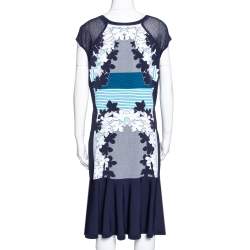 Diane Von Furstenberg Admiral Navy & Ivory Intarsia Knit Jalen Dress L 