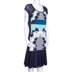 Diane Von Furstenberg Admiral Navy & Ivory Intarsia Knit Jalen Dress L 