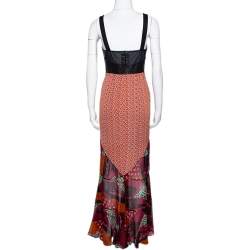 مملوكة مسبقًا Diane Von Furstenberg Multicolor Printed Silk Leather Trim Serena Dress S