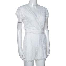 Pre Owned Diane von Furstenberg White Purdette Lace Wrap Romper S