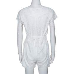 Pre Owned Diane von Furstenberg White Purdette Lace Wrap Romper S