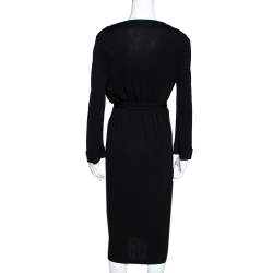 Pre Owned Diane von Furstenberg Black Jersey New Julian Two Wrap Dress L