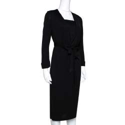 Pre Owned Diane von Furstenberg Black Jersey New Julian Two Wrap Dress L