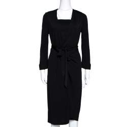 Pre Owned Diane von Furstenberg Black Jersey New Julian Two Wrap Dress L