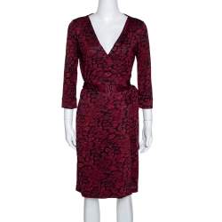 Pre Owned Diane Von Furstenberg Red Silk New Julian Two Wrap Dress M