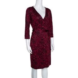 Pre Owned Diane Von Furstenberg Red Silk New Julian Two Wrap Dress M