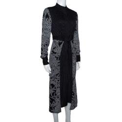 Pre Owned Diane Von Furstenberg Black Printed Stretch Silk Buttoned Wrap Dress XS 