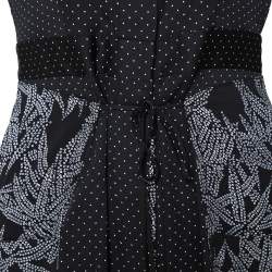 Pre Owned Diane Von Furstenberg Black Printed Stretch Silk Buttoned Wrap Dress XS 