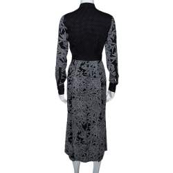 Pre Owned Diane Von Furstenberg Black Printed Stretch Silk Buttoned Wrap Dress XS 