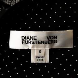 Pre Owned Diane Von Furstenberg Black Printed Stretch Silk Buttoned Wrap Dress XS 