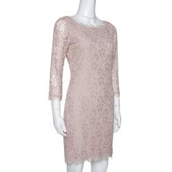 Pre Owned Diane von Furstenberg Beige Lace Zarita Shift Dress M