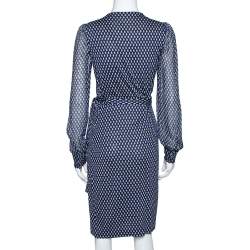 Pre Owned Diane Von Furstenberg Navy Blue Printed Silk Sigourney Two Wrap Dress S