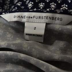 Pre Owned Diane Von Furstenberg Navy Blue Printed Silk Sigourney Two Wrap Dress S