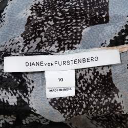Pre Owned Diane von Furstenberg Black Printed Silk Clare Beaded Tech Maxi Kaftan L