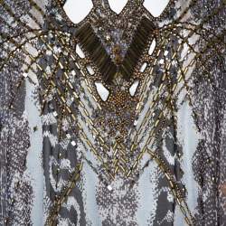 Pre Owned Diane von Furstenberg Black Printed Silk Clare Beaded Tech Maxi Kaftan L