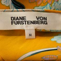 Pre Owned Diane von Furstenberg Yellow Floral Print Silk Eloise Wrap Dress M