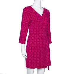 Pre Owned Diane von Furstenberg Pink Floral Print New Julian Two Mini Wrap Dress M