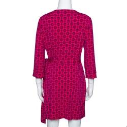 Pre Owned Diane von Furstenberg Pink Floral Print New Julian Two Mini Wrap Dress M
